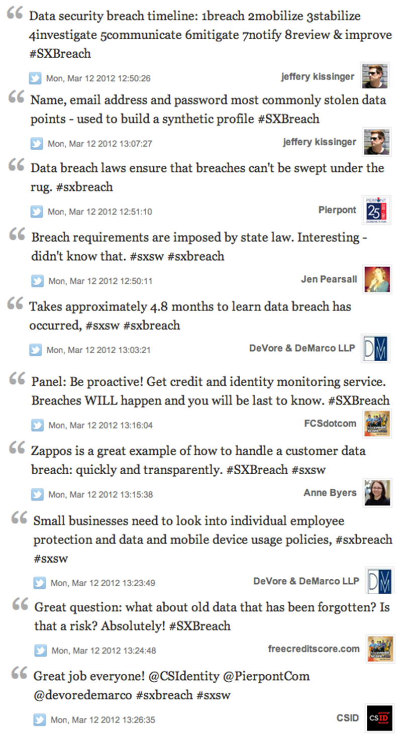 Twitter feed from SXSW breach panel